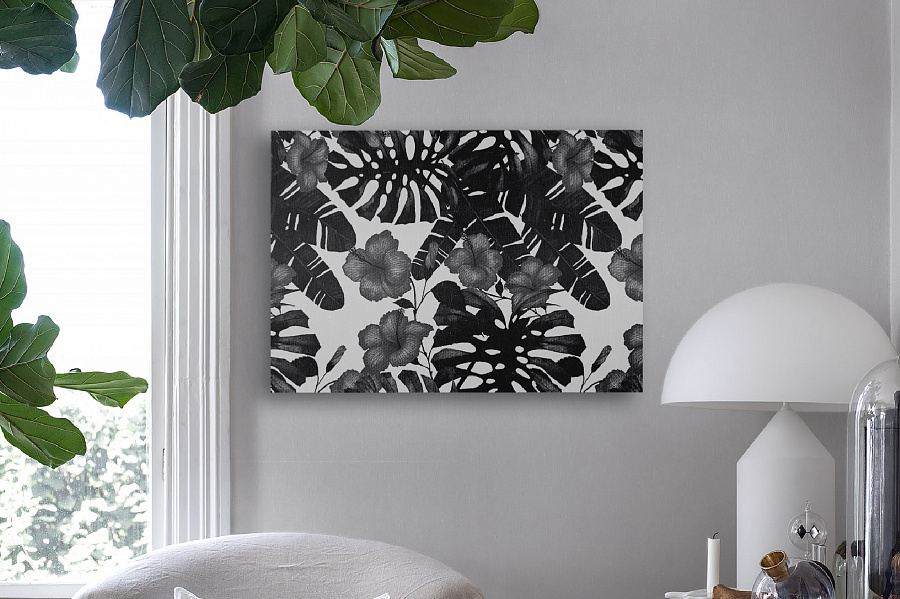 Картина «Черно-белые тропические листья» на стену